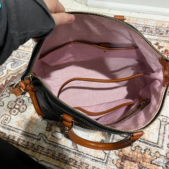 Dooney & Bourke Black Peddle Leather Satchel with Tan Accents - Picture 4 of 6